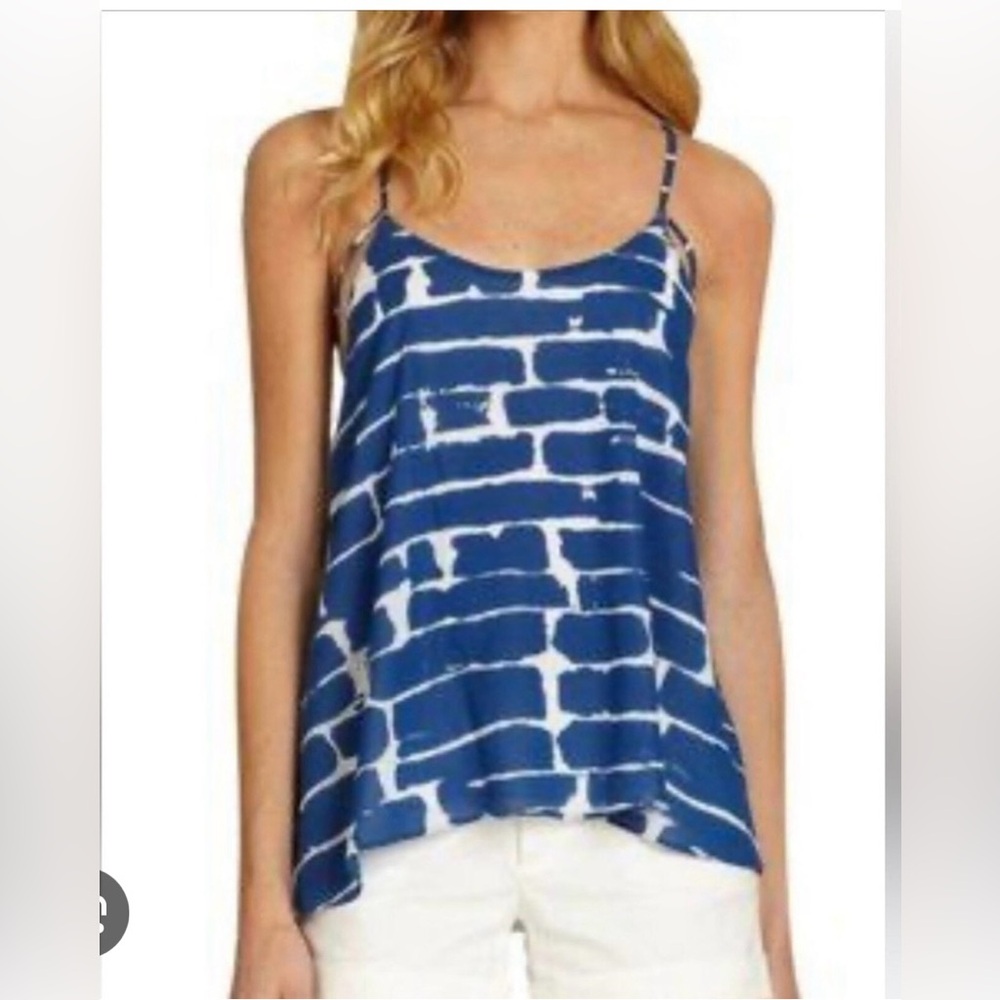 Alice+Olivia Cobalt Blue White Geometric Print Racer Back Camisole Silk S NWOT
